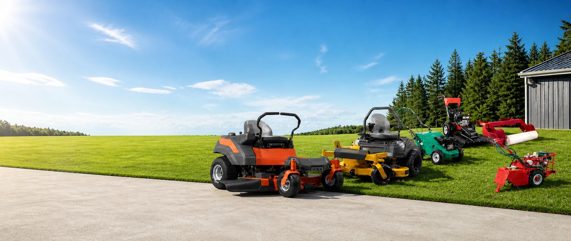 Husqvarna and Hustler mowers, aerator and tiller